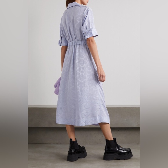 GANNI Jacquard Satin Wrap Midi Dress, Lilac Cosmic Sky, FR34/US2 - Picture 2 of 12